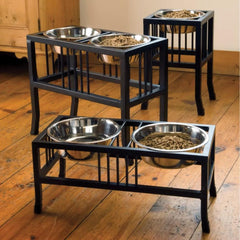 Orvis Bowls, Feeders & Food Storage | Black Steel Raised Double Feeder - Dogs