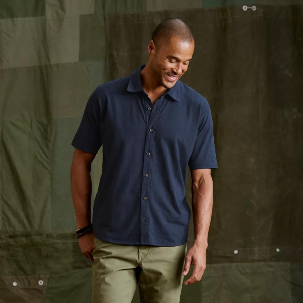 Orvis Button-Down Shirts | Bromley Knit Button-Down Short-Sleeve Shirt True Navy - Men