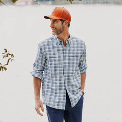 Orvis Button-Down Shirts | Men's Open Air Caster Plaid Long-Sleeve Shirt True Navy/white - Men/Fly Fishing