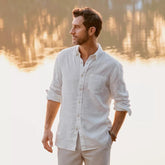 Orvis Button-Down Shirts | Pure Linen Long-Sleeve Shirt White - Men