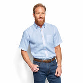 Orvis Button-Down Shirts | Pure Linen Short-Sleeve Shirt Light Blue - Men