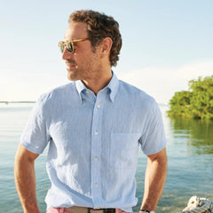Orvis Button-Down Shirts | Pure Linen Short-Sleeve Shirt Light Blue - Men