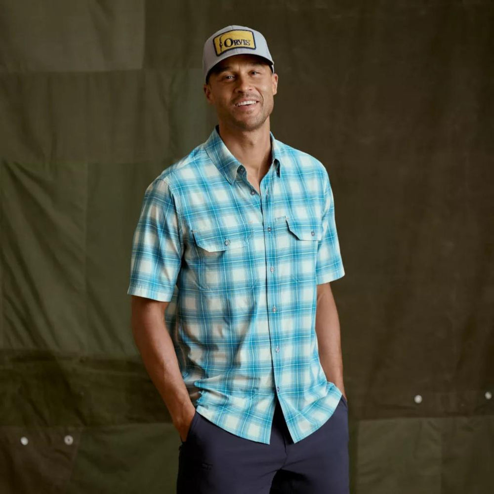 Orvis Button-Down Shirts | Stonefly Stretch Short-Sleeve Shirt Pacific Blue/citrus Plaid - Men