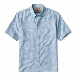 Orvis Button-Down Shirts | Tech Chambray Printed Short-Sleeve Shirt Mineral Blue Leaf Camo - Men