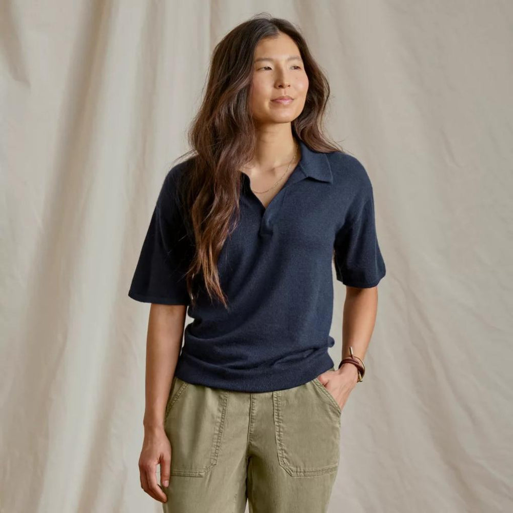 Orvis Cashmere | Featherweight Cashmere Polo Tee True Navy - Women