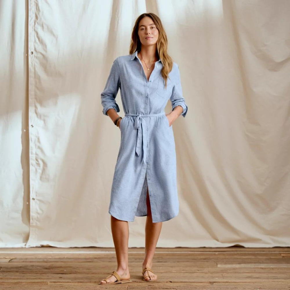 Orvis Dresses & Skorts | Performance Linen Midi Shirt Dress Dusty Blue Chambray - Women