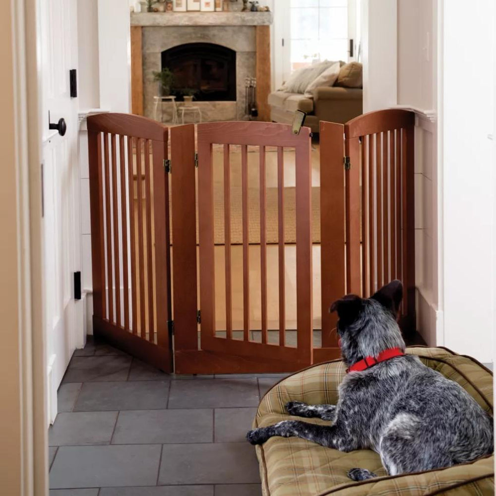 Orvis Gates & Dog Doors | Freestanding Three-Panel Gate With Door Cinnamon - Dogs