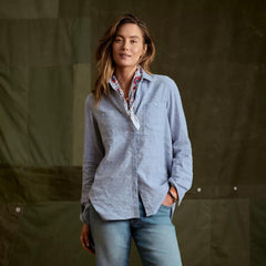 Orvis Shirts & Tops | Performance Linen Tunic Dusty Blue Chambray - Women