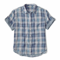 Orvis Shirts & Tops | Plaid Gauze Short-Sleeve Camp Shirt True Navy/red Clay Plaid - Women
