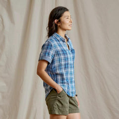Orvis Shirts & Tops | Plaid Gauze Short-Sleeve Camp Shirt True Navy/red Clay Plaid - Women