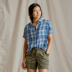 Orvis Shirts & Tops | Plaid Gauze Short-Sleeve Camp Shirt True Navy/red Clay Plaid - Women