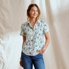 Orvis Shirts & Tops | Washable Silk Short-Sleeve Camp Shirt Peacock Floating Floral - Women