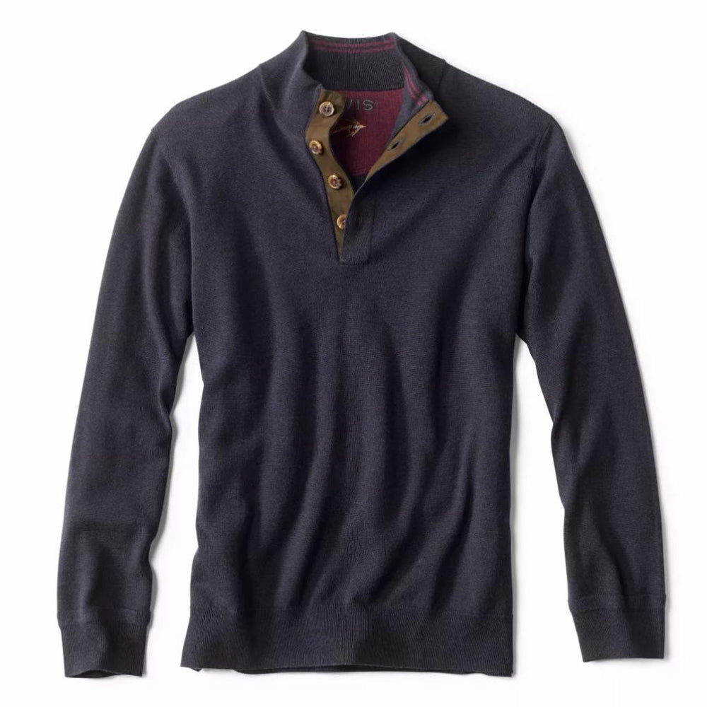 Orvis Sweaters | Merino Button Mockneck Sweater Navy - Men