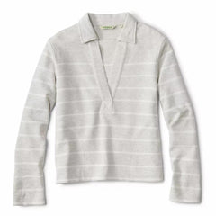 Orvis Sweatshirts | Lightweight Polo Sweatshirt Light Gray Heather/snow Stripe - Women