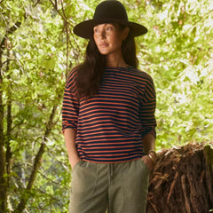 Orvis Tees | Heritage Striped 3/4-Sleeve Shirt True Navy/papaya Stripe - Women