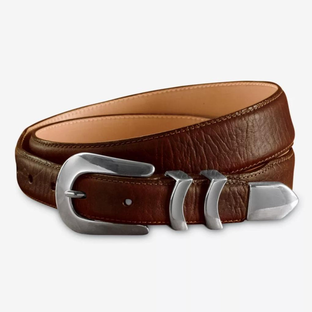 Orvis Belts | Bison Tapered-Edge Belt With Silver Buckle Brown - Men