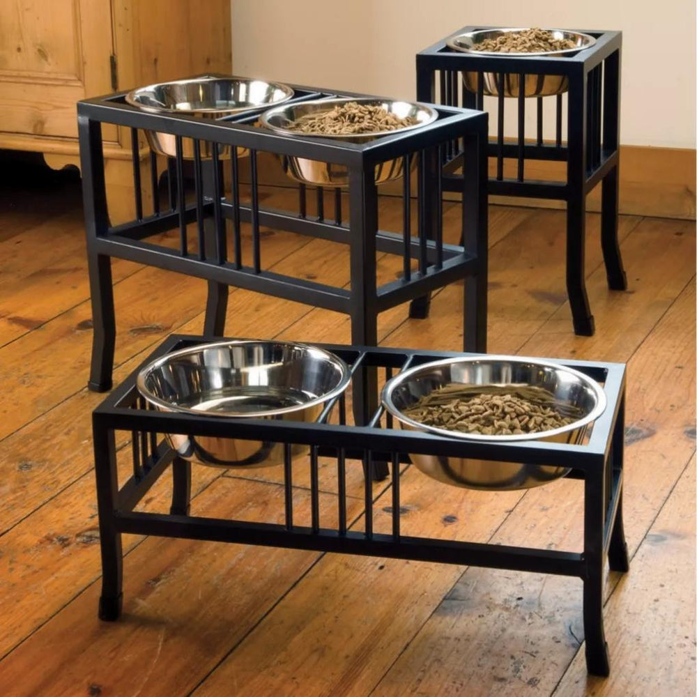Orvis Bowls, Feeders &amp; Food Storage | Black Steel Raised Double Feeder - Dogs