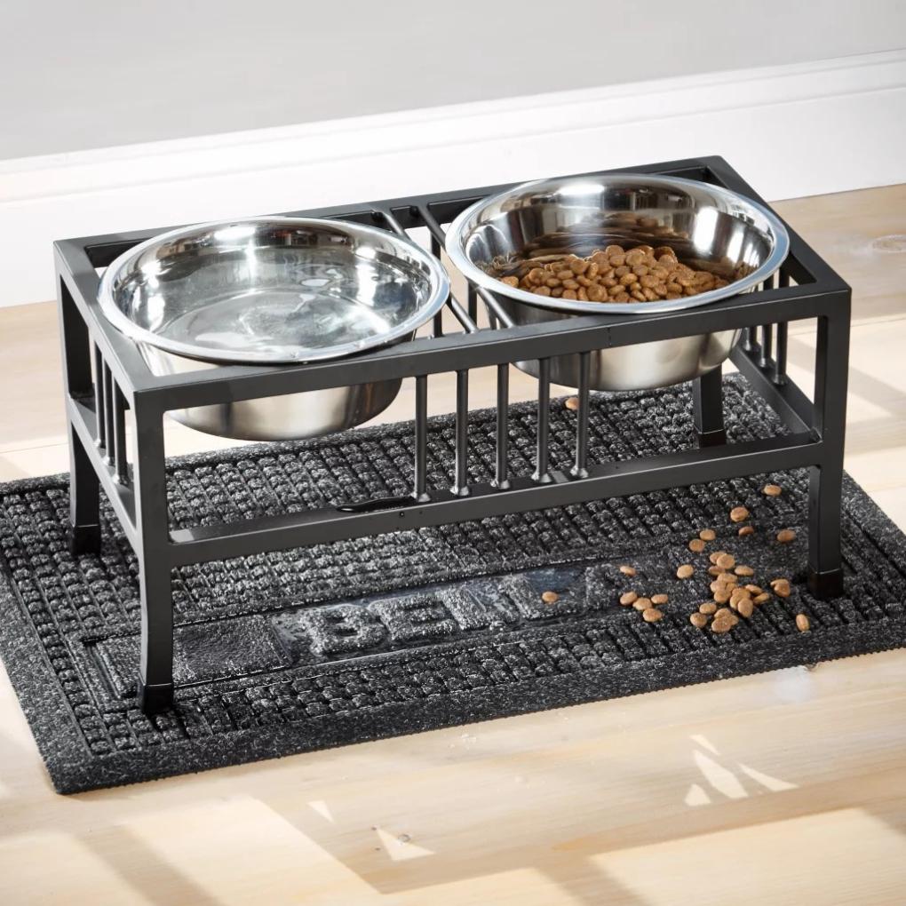 Orvis Bowls, Feeders &amp; Food Storage | Black Steel Raised Double Feeder - Dogs