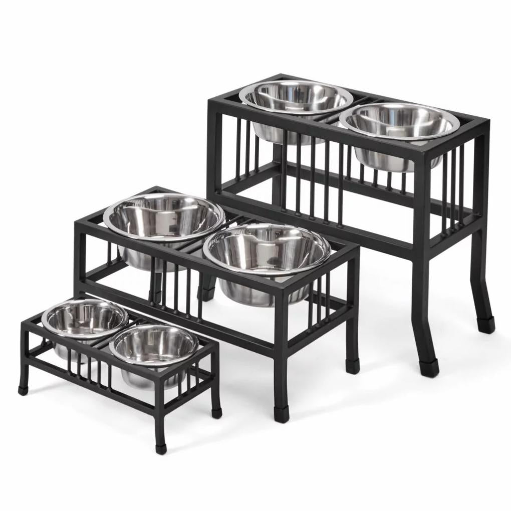 Orvis Bowls, Feeders &amp; Food Storage | Black Steel Raised Double Feeder - Dogs