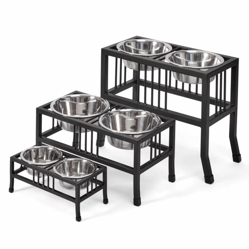 Orvis Bowls, Feeders &amp; Food Storage | Black Steel Raised Double Feeder - Dogs