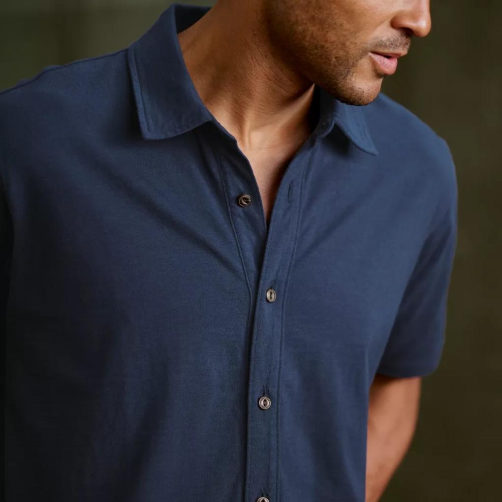 Orvis Button-Down Shirts | Bromley Knit Button-Down Short-Sleeve Shirt True Navy - Men