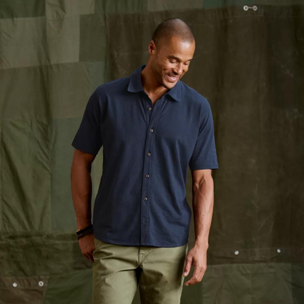 Orvis Button-Down Shirts | Bromley Knit Button-Down Short-Sleeve Shirt True Navy - Men