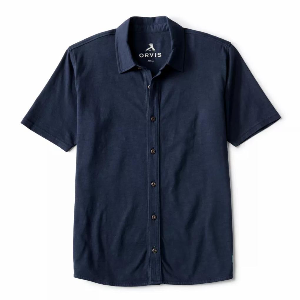 Orvis Button-Down Shirts | Bromley Knit Button-Down Short-Sleeve Shirt True Navy - Men