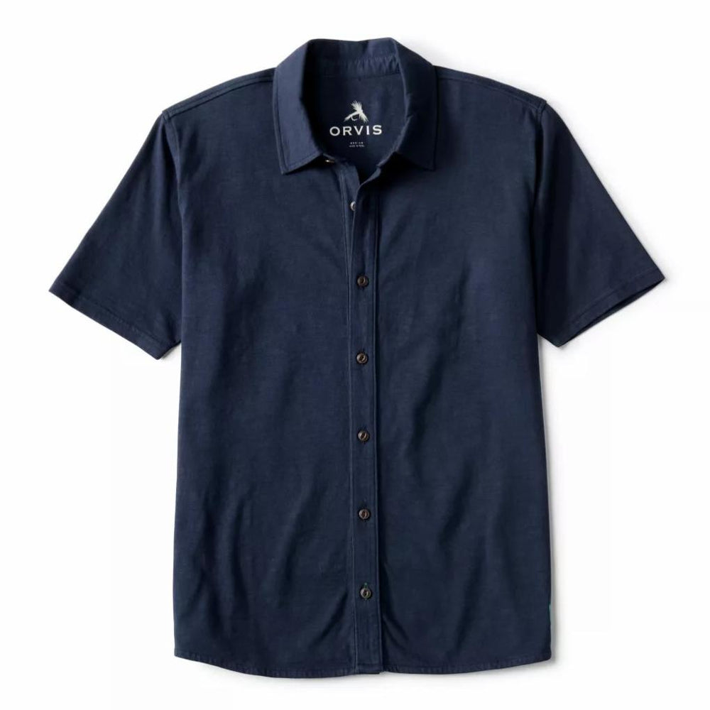 Orvis Button-Down Shirts | Bromley Knit Button-Down Short-Sleeve Shirt True Navy - Men