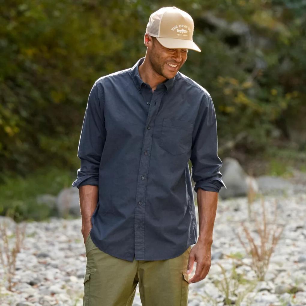 Orvis Button-Down Shirts | Garment-Dyed Poplin Long-Sleeve Shirt True Navy - Men