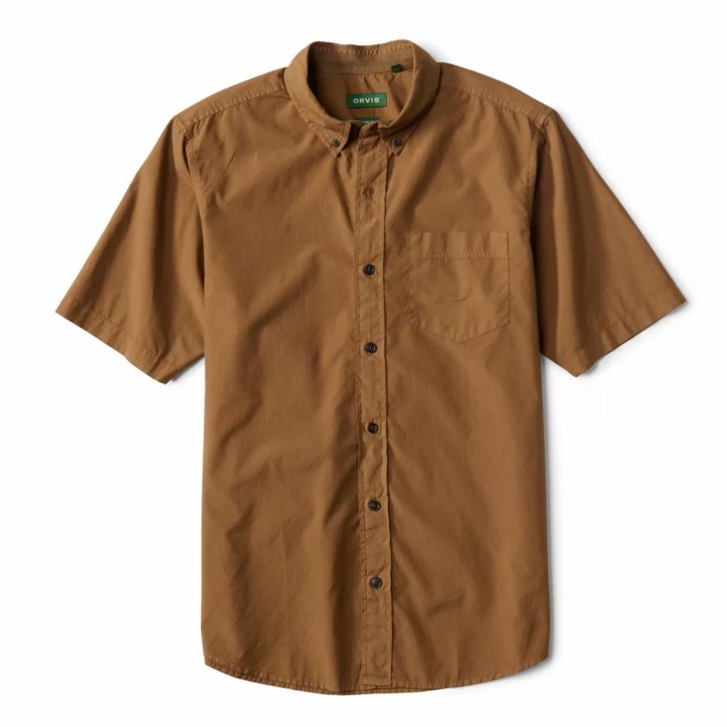 Orvis Button-Down Shirts | Garment-Dyed Poplin Short-Sleeve Shirt Field Khaki - Men