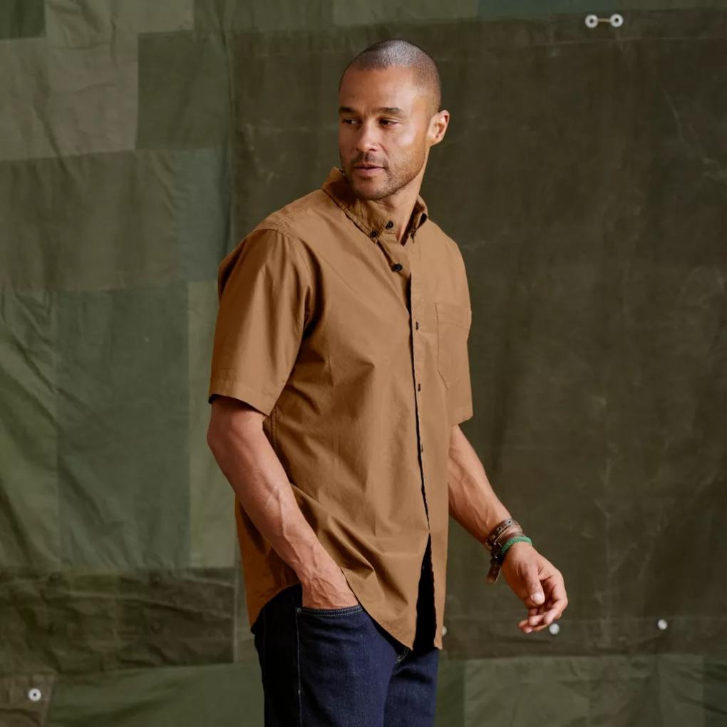 Orvis Button-Down Shirts | Garment-Dyed Poplin Short-Sleeve Shirt Field Khaki - Men