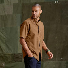 Orvis Button-Down Shirts | Garment-Dyed Poplin Short-Sleeve Shirt Field Khaki - Men