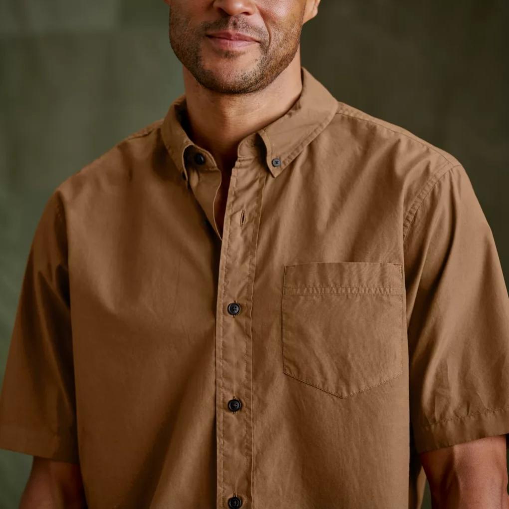 Orvis Button-Down Shirts | Garment-Dyed Poplin Short-Sleeve Shirt Field Khaki - Men