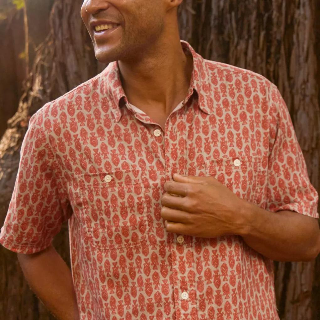 Orvis Button-Down Shirts | Hemp/TENCEL™ Short-Sleeve Shirt Red Clay Fish - Men