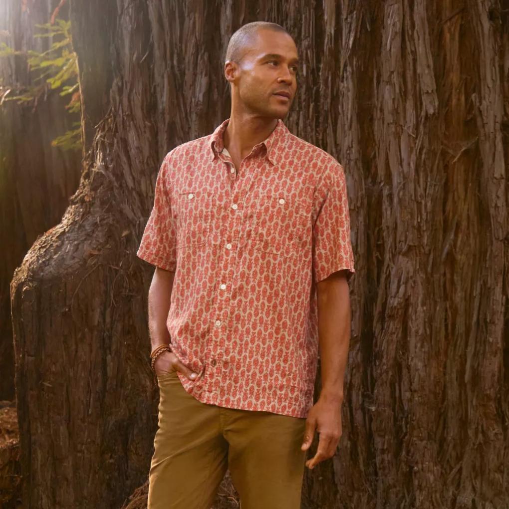 Orvis Button-Down Shirts | Hemp/TENCEL™ Short-Sleeve Shirt Red Clay Fish - Men