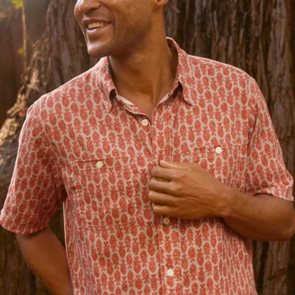 Orvis Button-Down Shirts | Hemp/TENCEL™ Short-Sleeve Shirt Red Clay Fish - Men