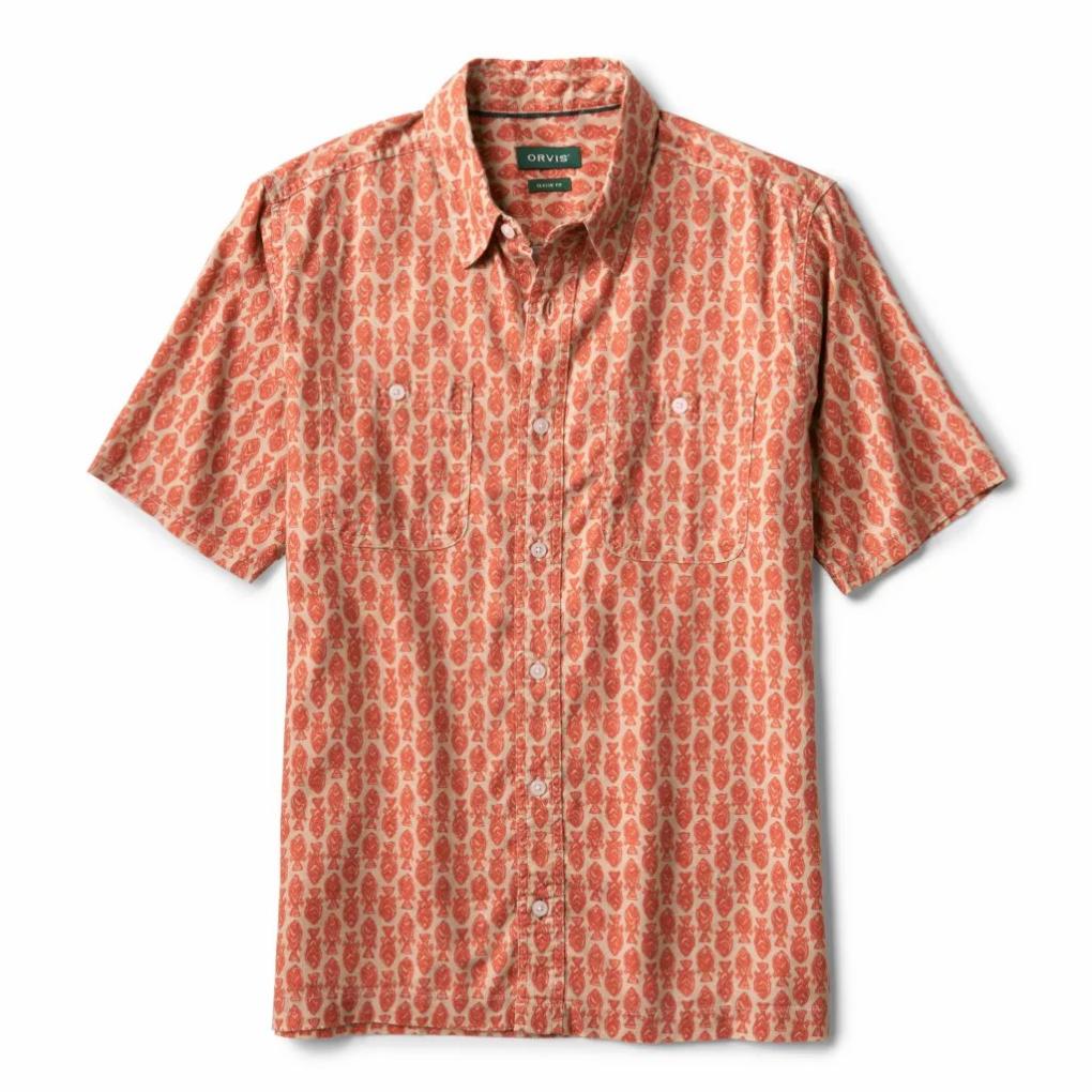 Orvis Button-Down Shirts | Hemp/TENCEL™ Short-Sleeve Shirt Red Clay Fish - Men