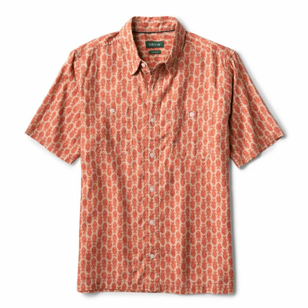 Orvis Button-Down Shirts | Hemp/TENCEL™ Short-Sleeve Shirt Red Clay Fish - Men
