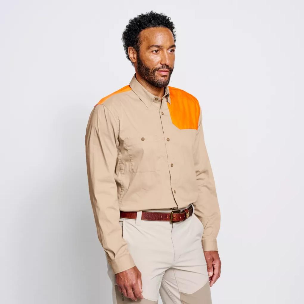 Orvis Button-Down Shirts | Men’s Left-Hand Long-Sleeved Featherweight Shooting Shirt Blaze Sand - Men/Hunt