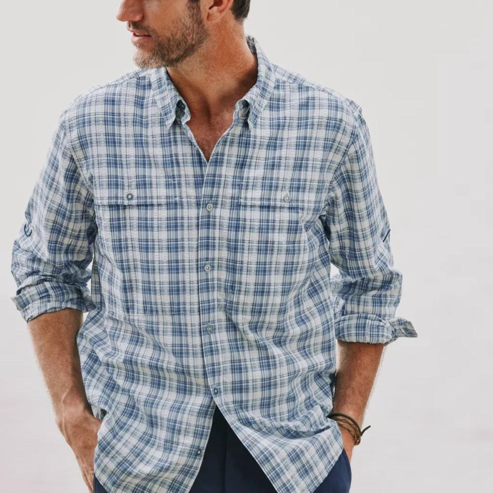 Orvis Button-Down Shirts | Men's Open Air Caster Plaid Long-Sleeve Shirt True Navy/white - Men/Fly Fishing