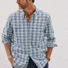 Orvis Button-Down Shirts | Men's Open Air Caster Plaid Long-Sleeve Shirt True Navy/white - Men/Fly Fishing