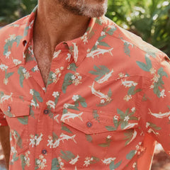 Orvis Button-Down Shirts | Men's River Guide Western Print Short-Sleeve Shirt 2.0 Papaya Tarpon - Men