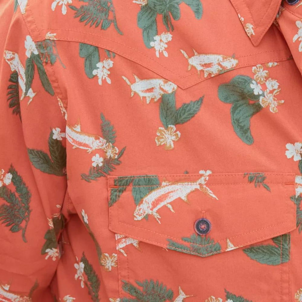 Orvis Button-Down Shirts | Men's River Guide Western Print Short-Sleeve Shirt 2.0 Papaya Tarpon - Men
