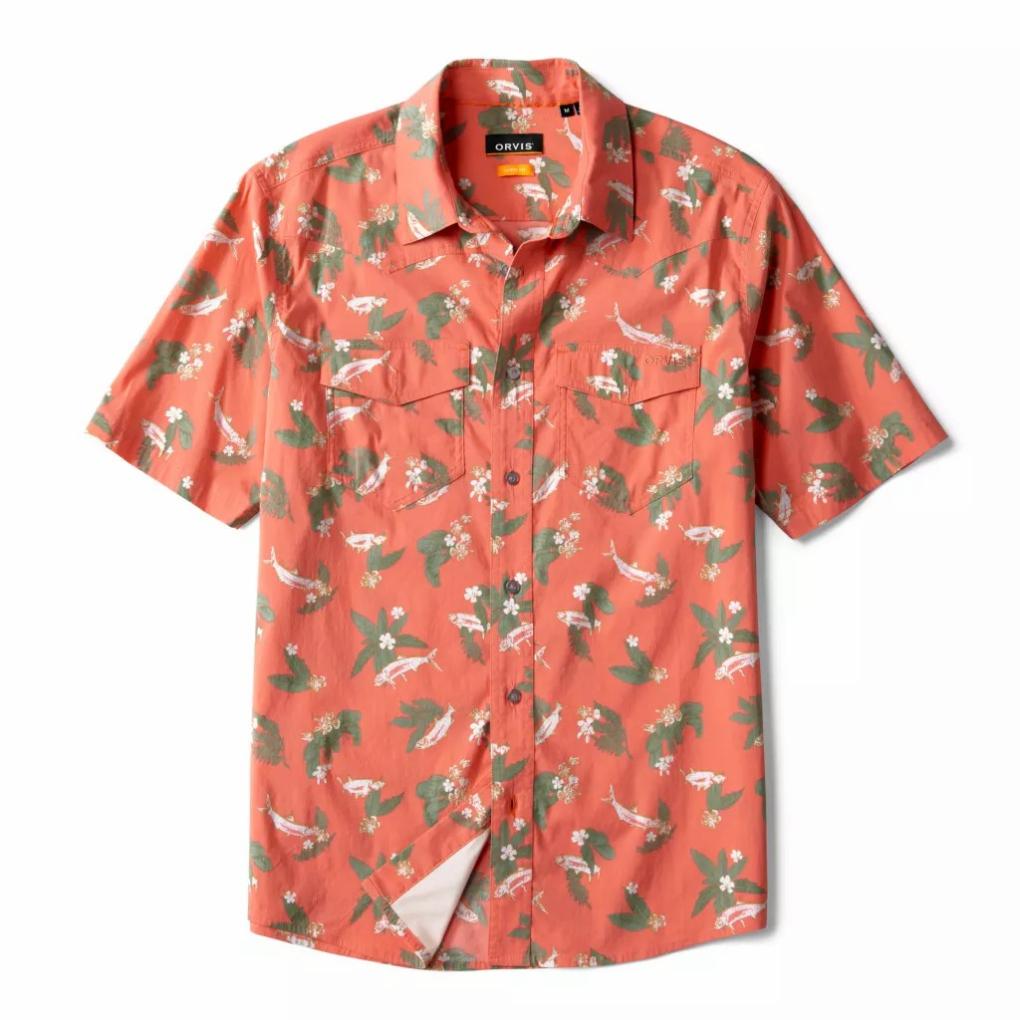 Orvis Button-Down Shirts | Men's River Guide Western Print Short-Sleeve Shirt 2.0 Papaya Tarpon - Men