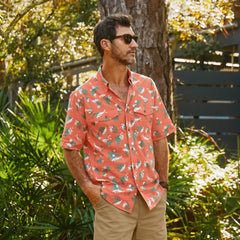 Orvis Button-Down Shirts | Men's River Guide Western Print Short-Sleeve Shirt 2.0 Papaya Tarpon - Men