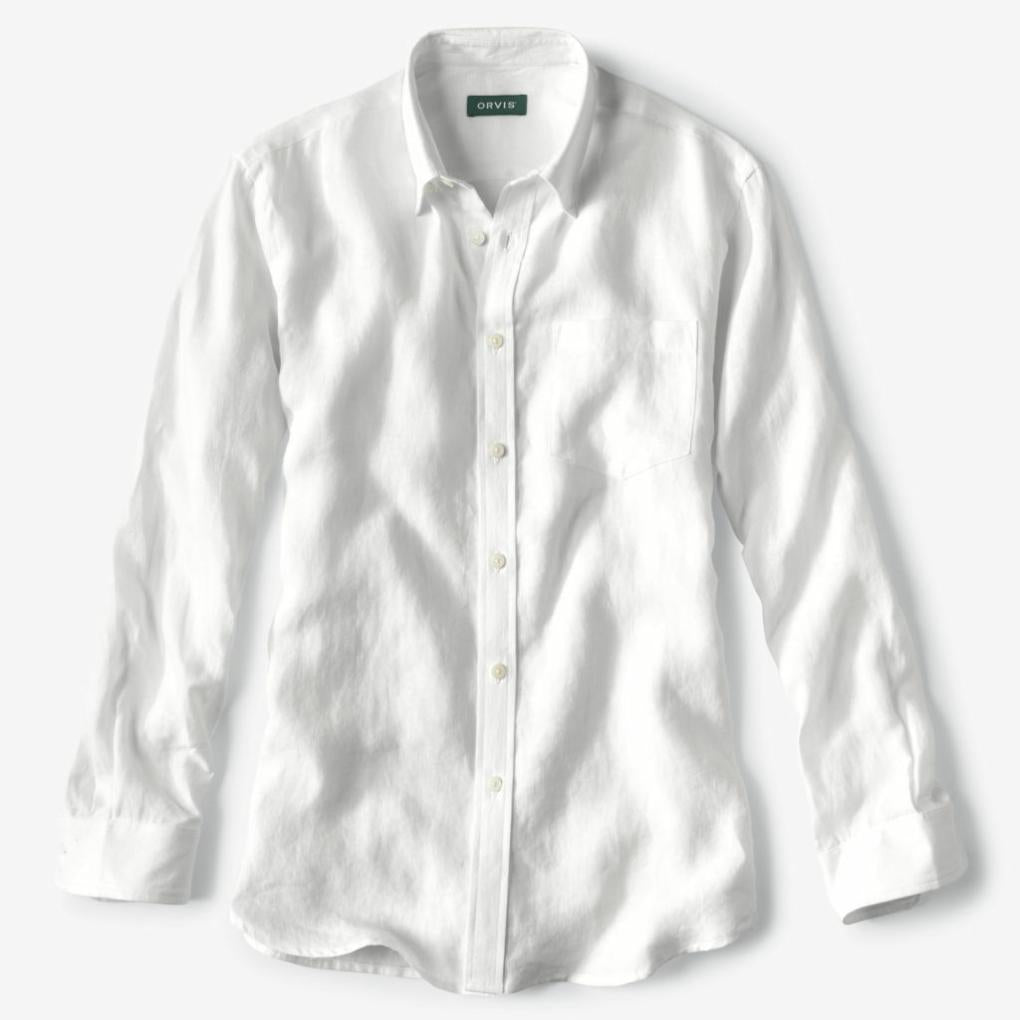 Orvis Button-Down Shirts | Pure Linen Long-Sleeve Shirt White - Men