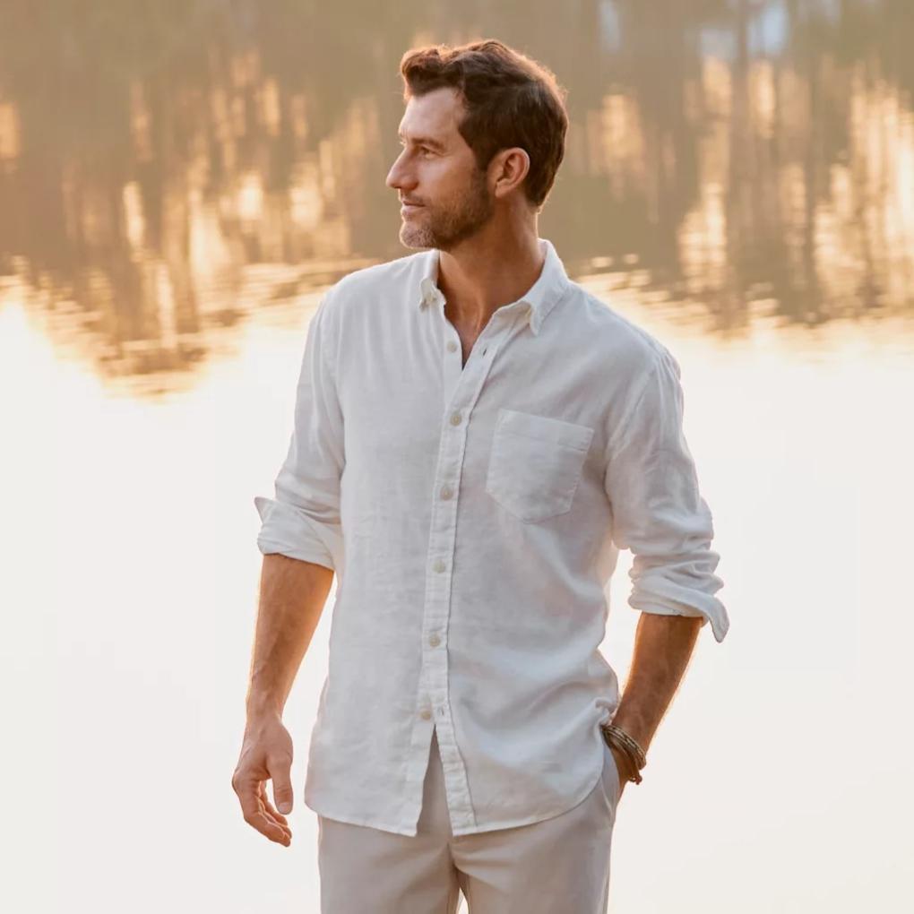 Orvis Button-Down Shirts | Pure Linen Long-Sleeve Shirt White - Men