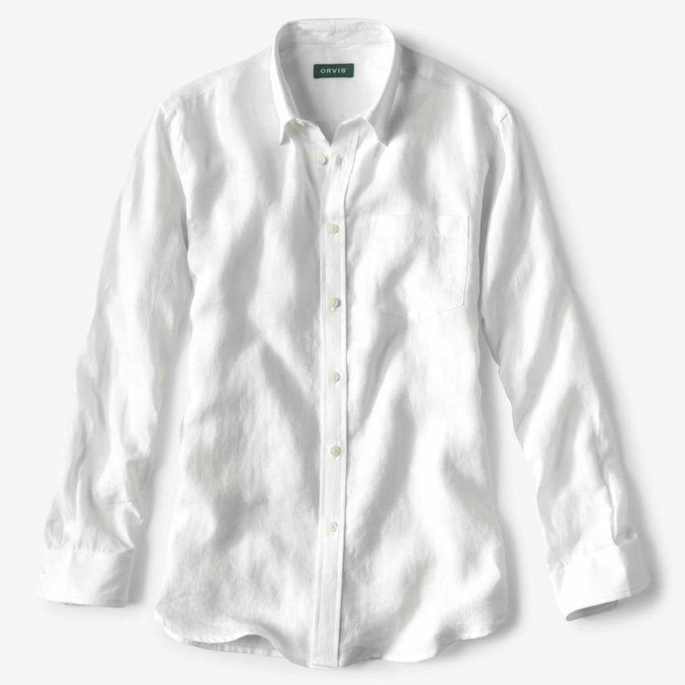 Orvis Button-Down Shirts | Pure Linen Long-Sleeve Shirt White - Men