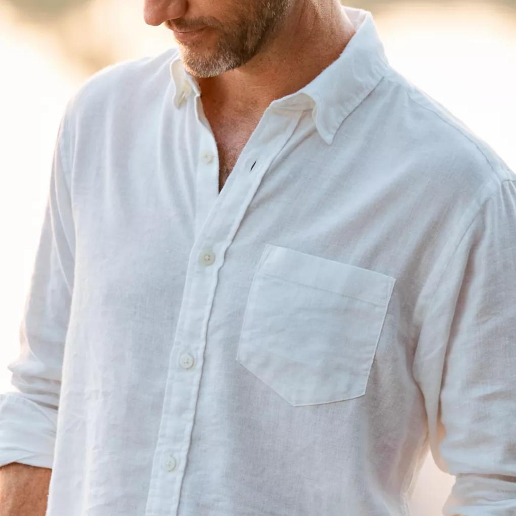 Orvis Button-Down Shirts | Pure Linen Long-Sleeve Shirt White - Men