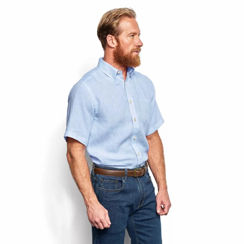 Orvis Button-Down Shirts | Pure Linen Short-Sleeve Shirt Light Blue - Men